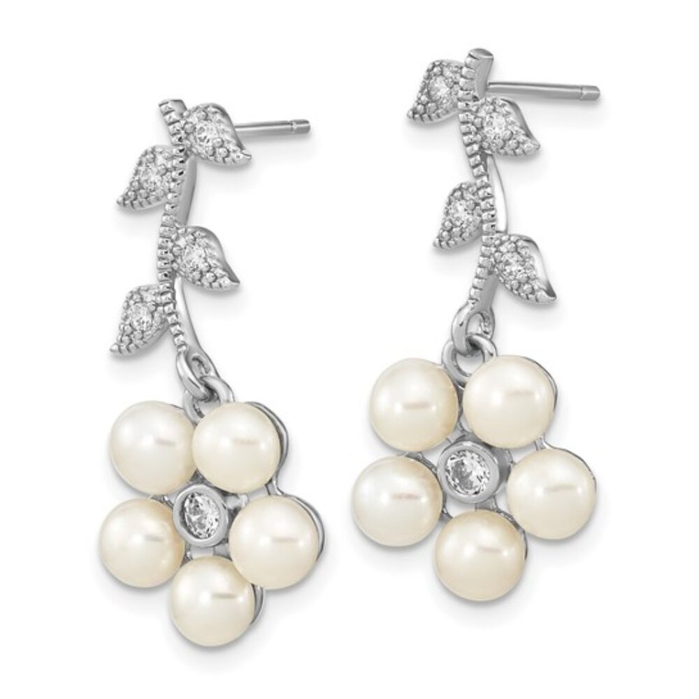 Sterling Silver Freshwater Pearl & Cubic Zirconia Flower Earrings